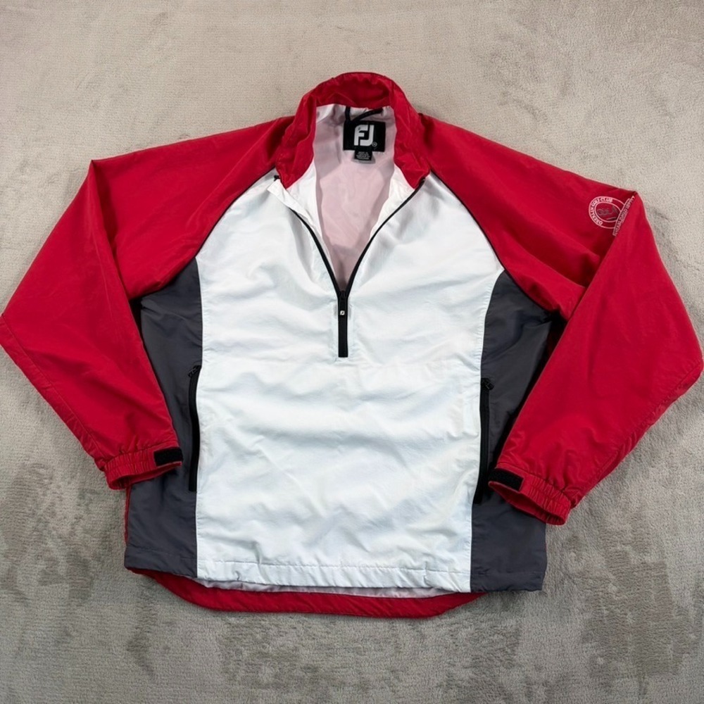 FootJoy‎ Windbreaker Half Zip Pullover in Red Multi Men Medium Oberlin Golf Club